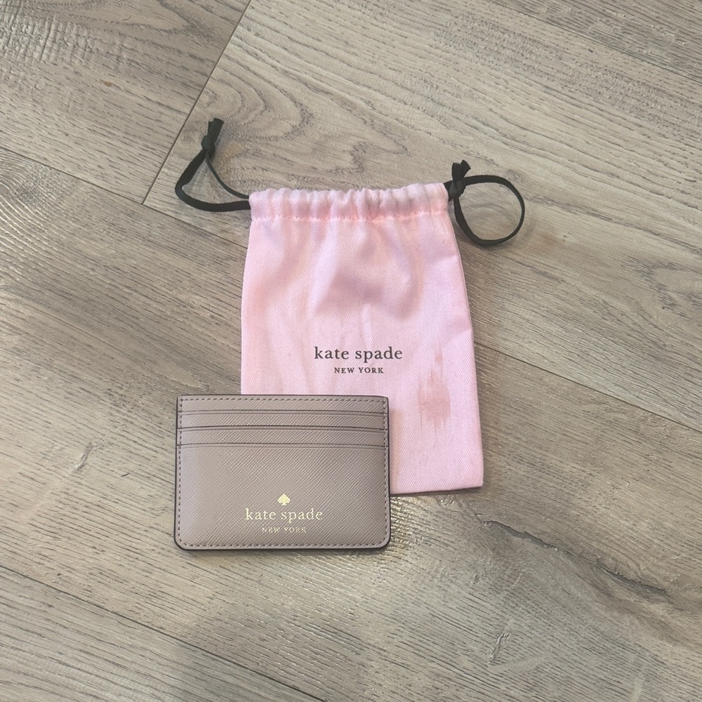 Kate Spade Taupe Card Holder with Pink Pouch